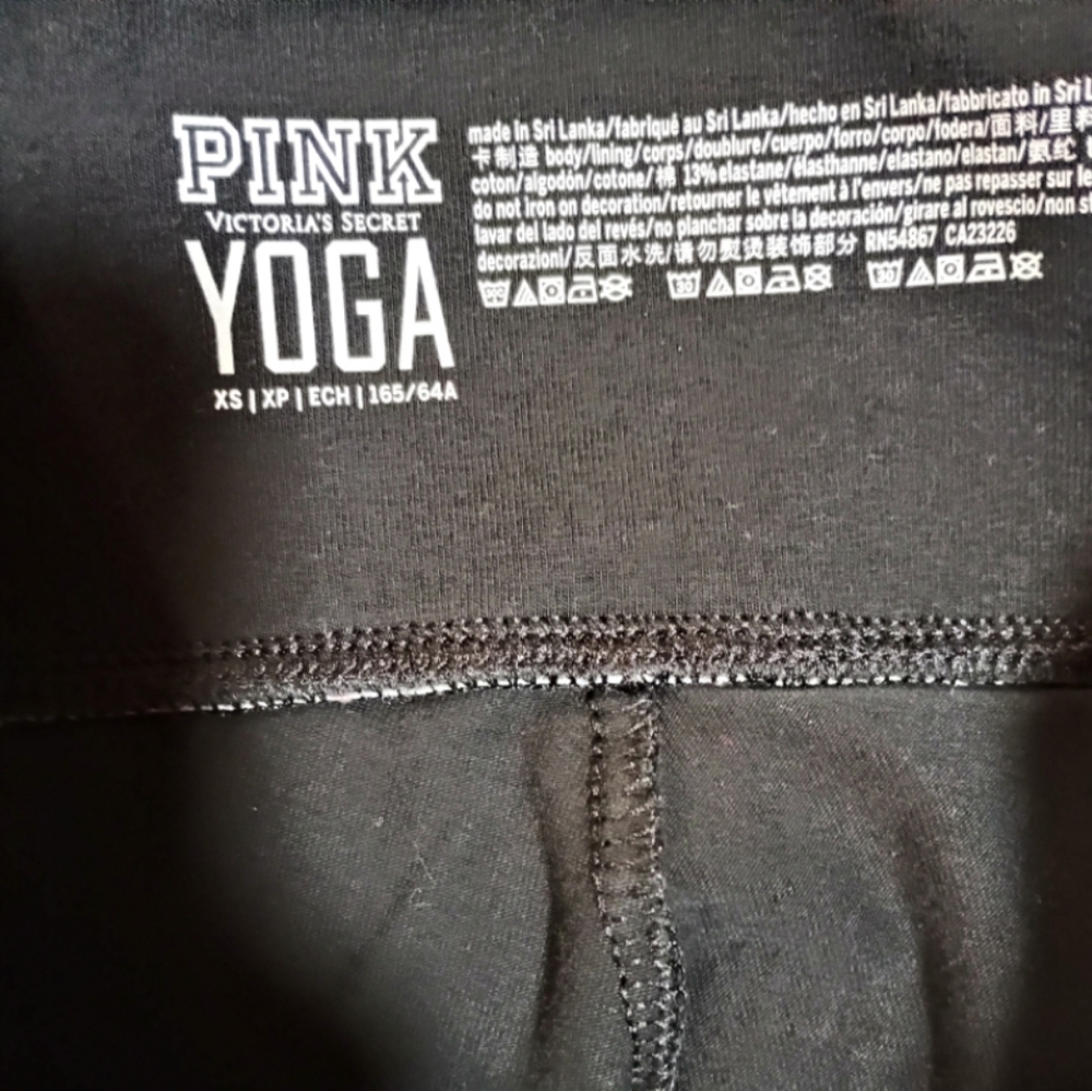 PINK Victoria's Secret Black Leggings with White & Yellow Stripes - Picture 2 of 3